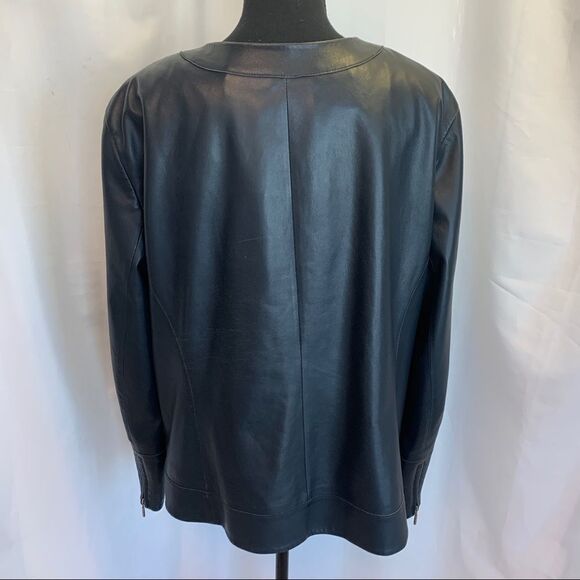 LAFAYETTE 148 Black ruched Front zipper soft lambskin leather jacket Sz 14 - Picture 3 of 12
